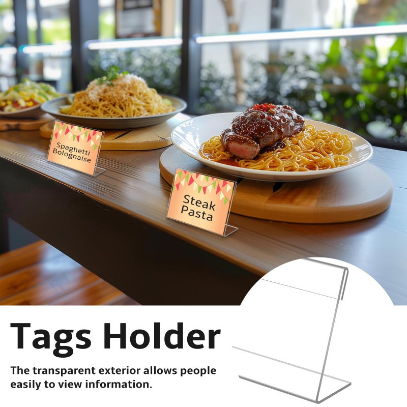 Daletu 20 PCS 3.5 x 2.5 inch Small Acrylic Sign Holder, Mini Acrylic Food Signs Labels for Party Buffet, Retail Price Display Holder, Clear Plastic Counter Top Stand for Place Cards, Name Card, Wedding Signs - Image 3